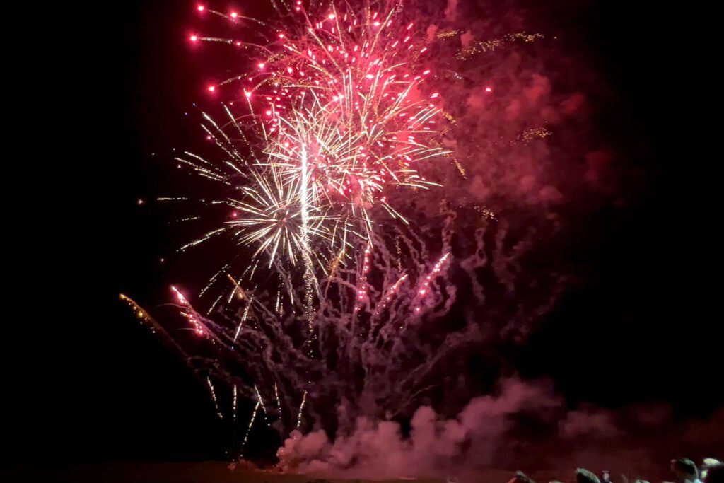 A fireworks display in Sydney shown in a funeral live stream